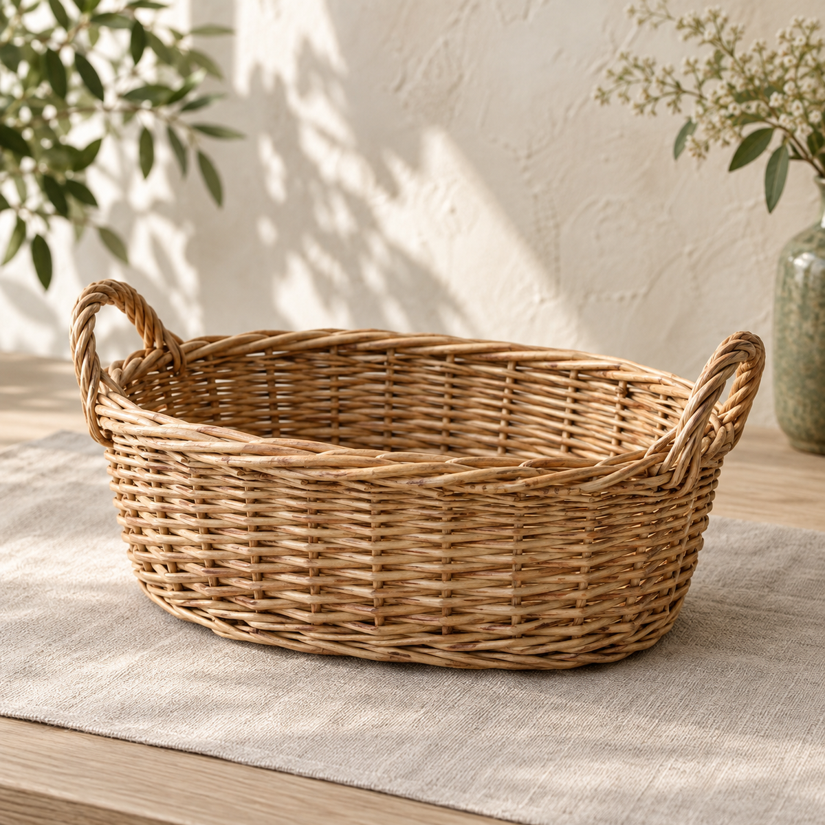 Mosselune Willow Woven Storage Basket with Handles