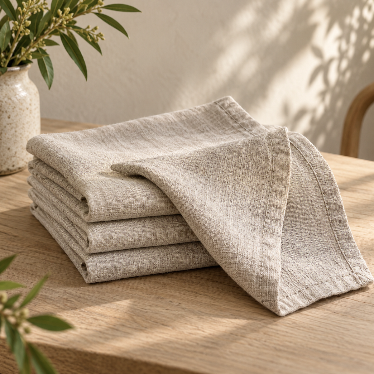 Mosselune Meadow Oatmeal Linen Napkin Set