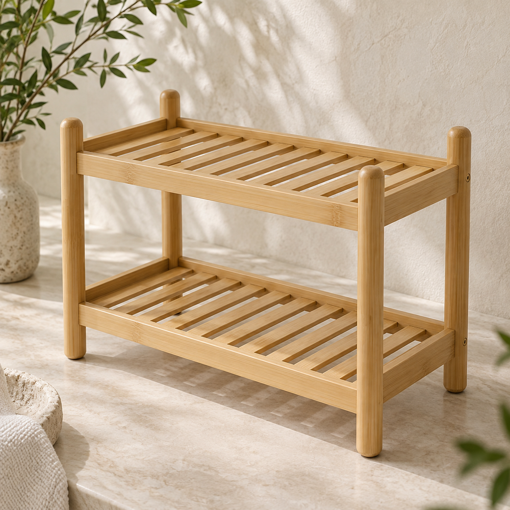 Mosselune Grove Two-Tier Bamboo Bathroom Countertop Shelf