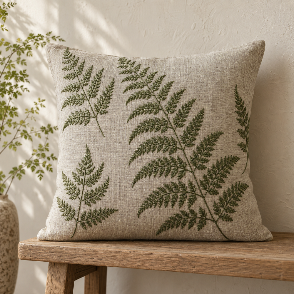 Mosselune Fern Botanical Linen Cushion