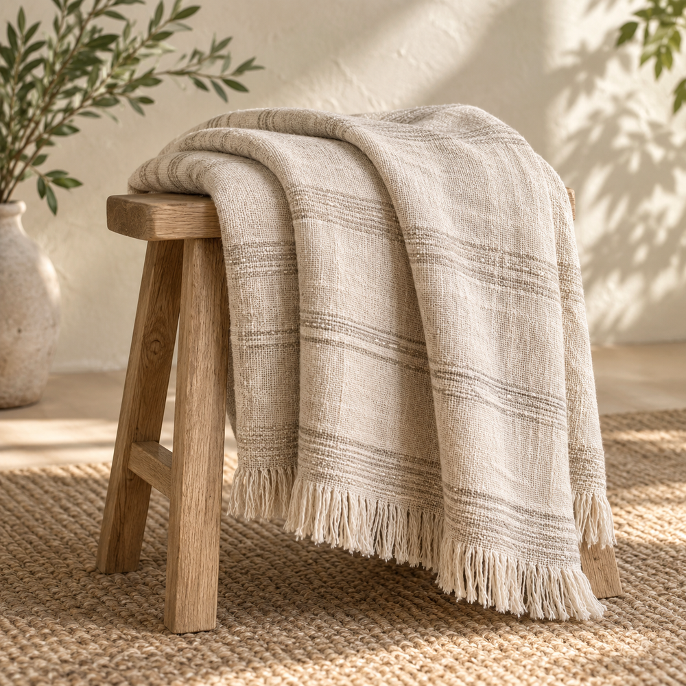 Mosselune Meadow Oatmeal Textured Throw Blanket