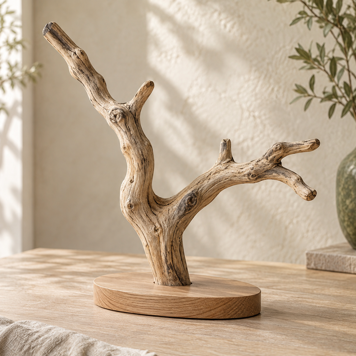 Mosselune Woodland Natural Branch Sculpture with Wooden Base