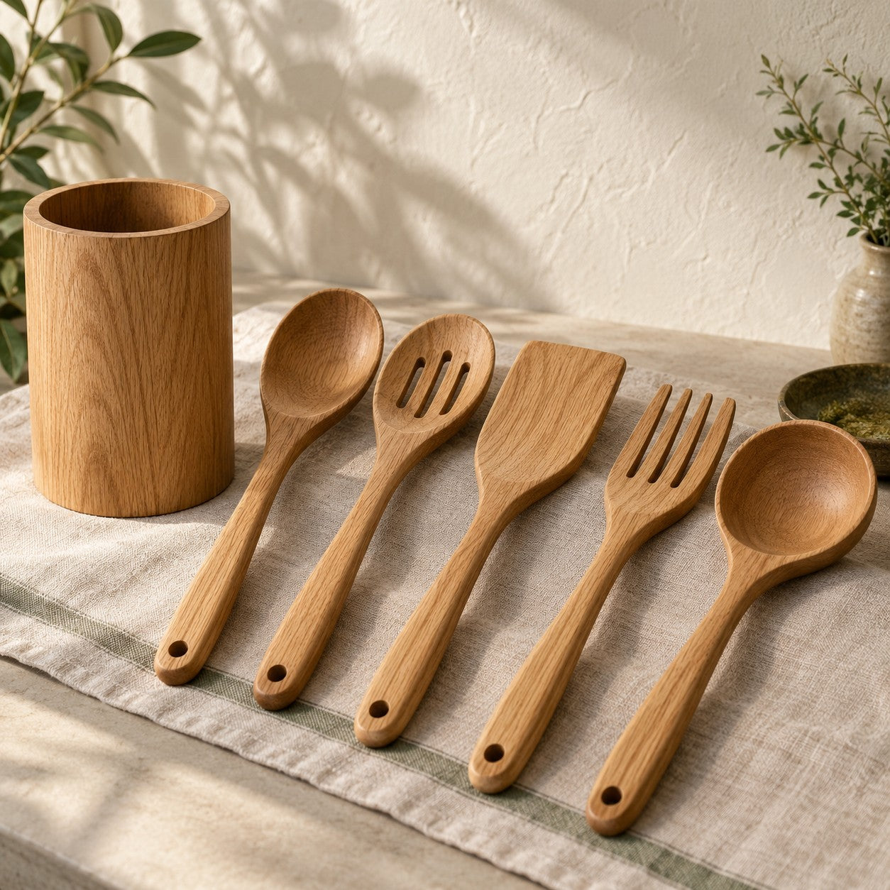 Mosselune Oak Kitchen Utensil Set