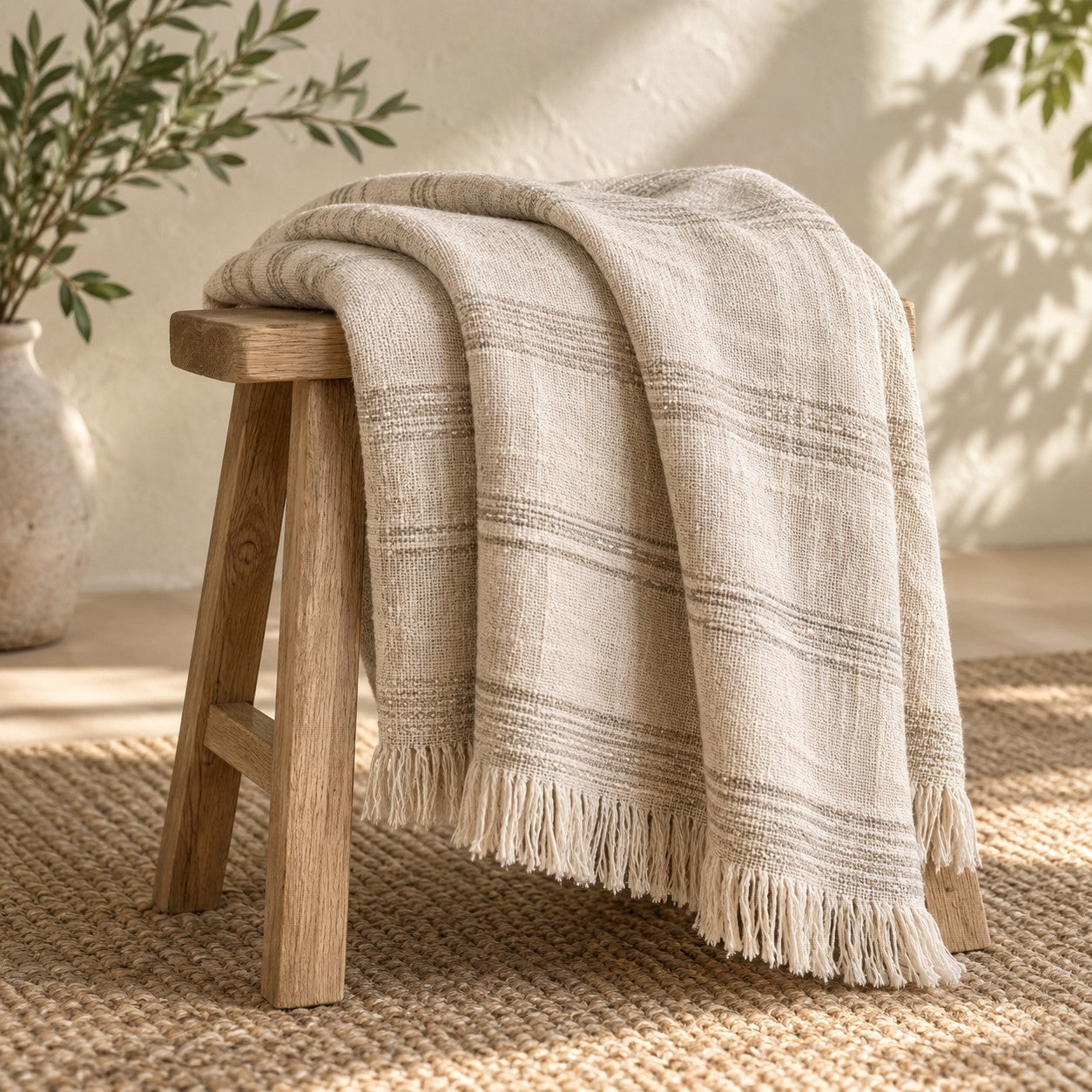 Mosselune Oatmeal Cotton Throw